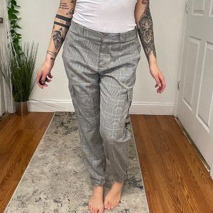 Sanctuary High Rise Plaid Cargo Pants Tapered Leg Size 27 Gray